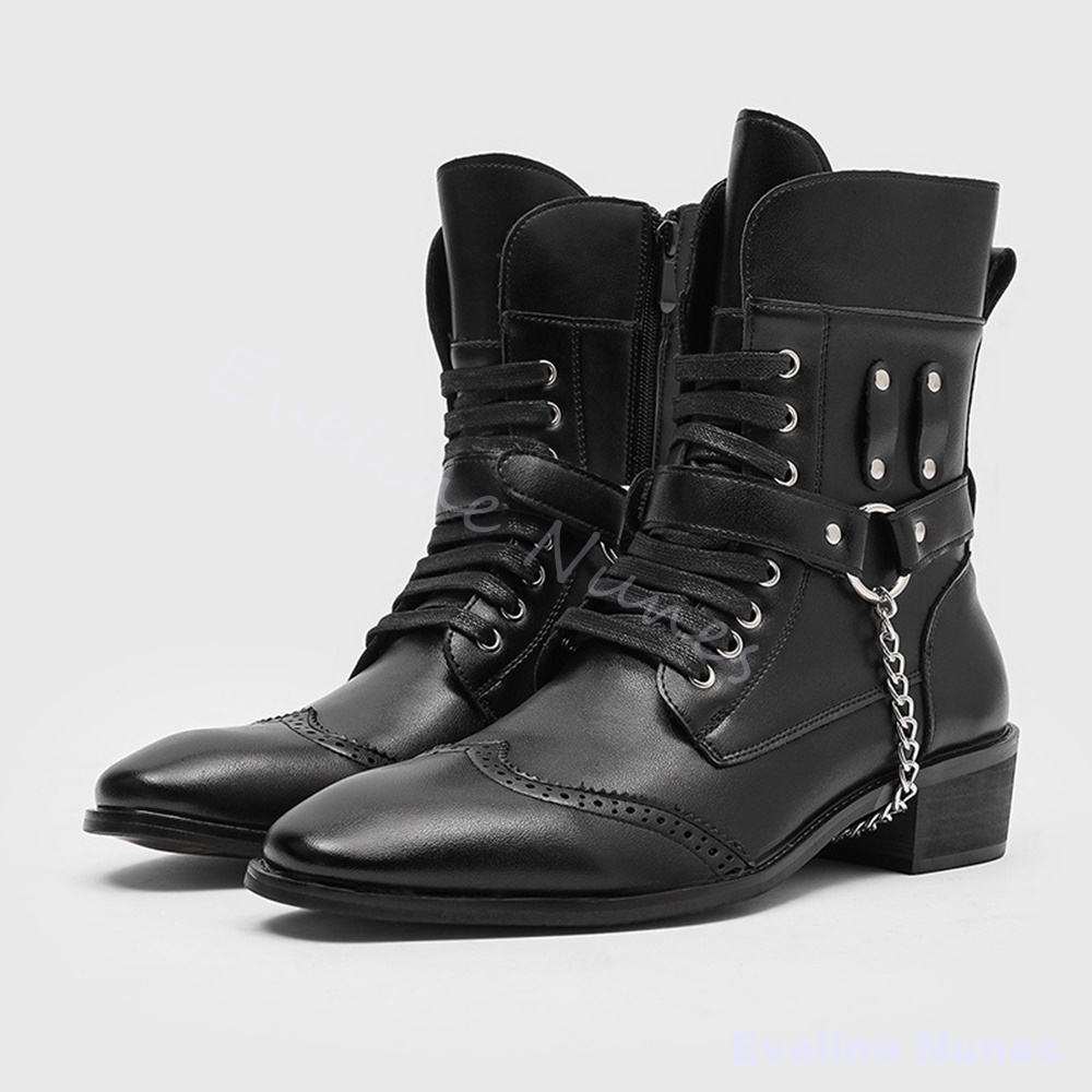 Bottes de combat punk en cuir  - Motorcycle Chain avis et prix